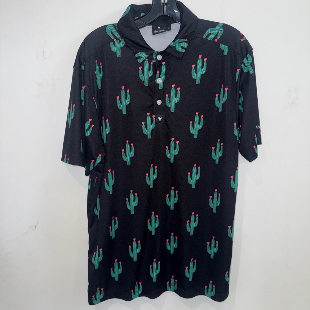 Black Cactus Print Men's Golf Shirt